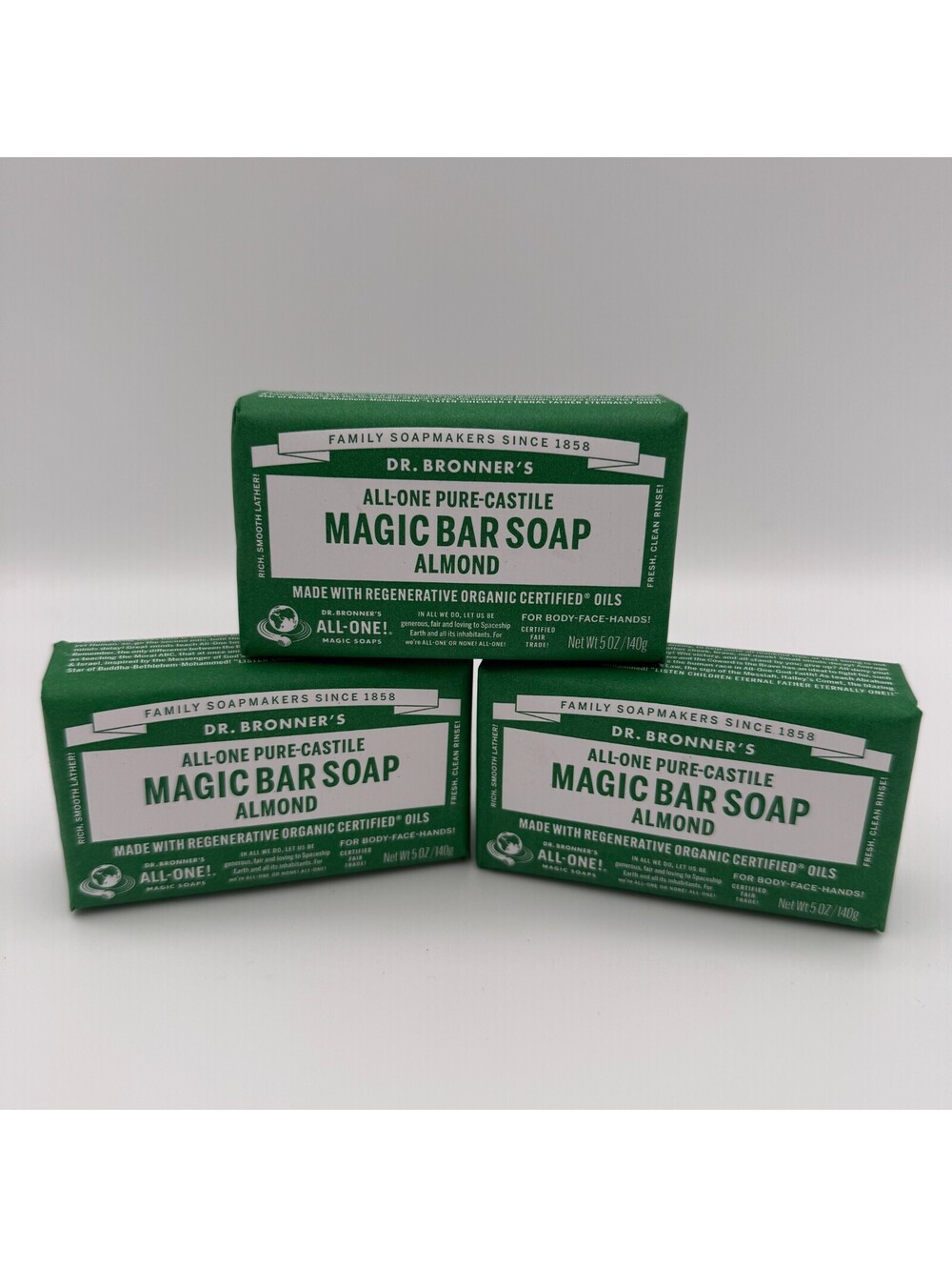 DR. BRONNER'S All-One HEMP Pure-Castile Magic Bar Soap Almond 5oz/140g 3-Pack